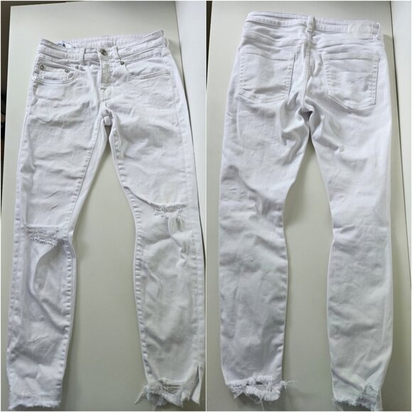 R13 Mid Rise Boy Skinny Jeans -  White SZ 26 Designer Luxury Denim Italy - Picture 2 of 12